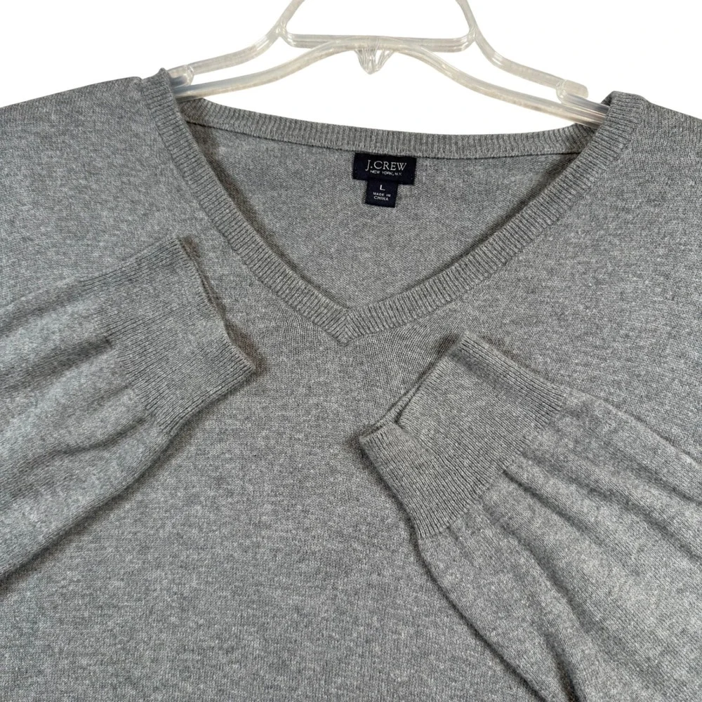 J.Crew V-Neck Sweater Mens Large Gray Cotton Cashmere Blend Long Sleeve